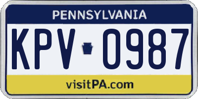 PA license plate KPV0987