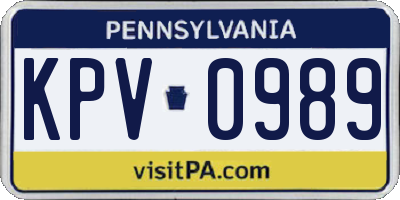 PA license plate KPV0989