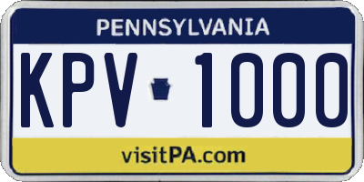 PA license plate KPV1000