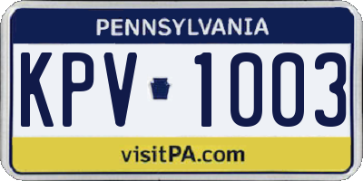 PA license plate KPV1003