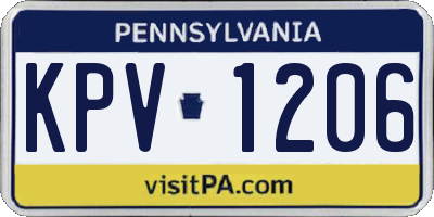 PA license plate KPV1206