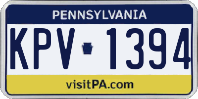 PA license plate KPV1394