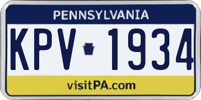 PA license plate KPV1934