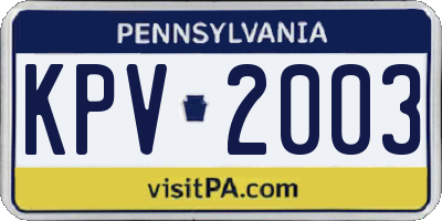 PA license plate KPV2003