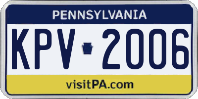 PA license plate KPV2006