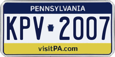 PA license plate KPV2007