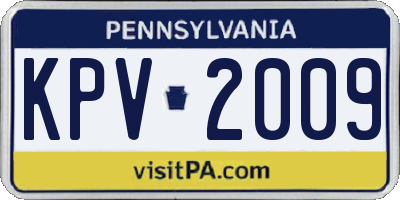 PA license plate KPV2009