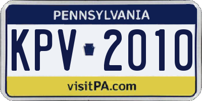PA license plate KPV2010