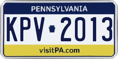 PA license plate KPV2013