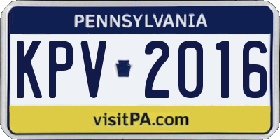 PA license plate KPV2016
