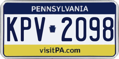 PA license plate KPV2098