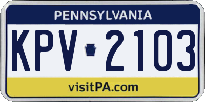 PA license plate KPV2103