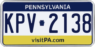 PA license plate KPV2138
