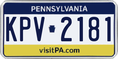 PA license plate KPV2181