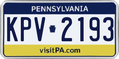 PA license plate KPV2193