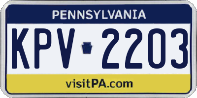 PA license plate KPV2203