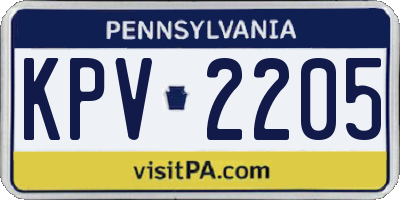PA license plate KPV2205