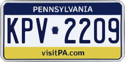 PA license plate KPV2209