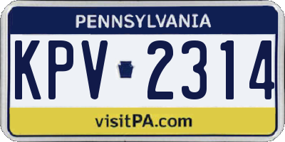 PA license plate KPV2314