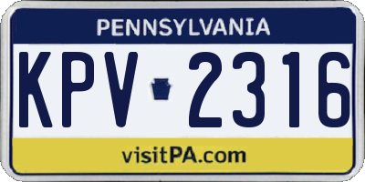 PA license plate KPV2316