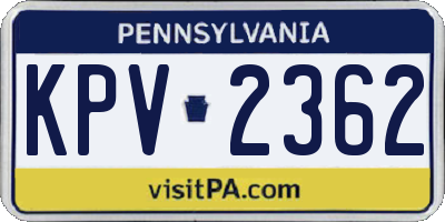 PA license plate KPV2362