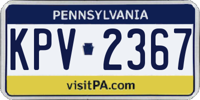 PA license plate KPV2367