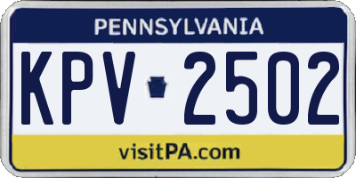 PA license plate KPV2502