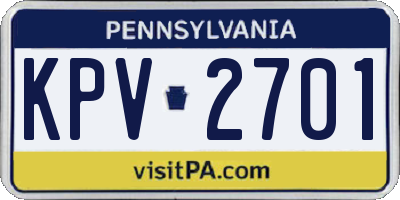 PA license plate KPV2701