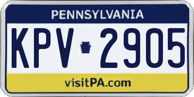 PA license plate KPV2905