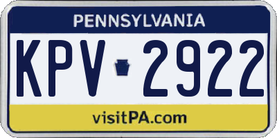 PA license plate KPV2922