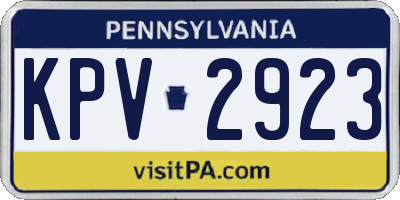 PA license plate KPV2923