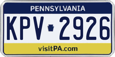 PA license plate KPV2926