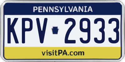 PA license plate KPV2933