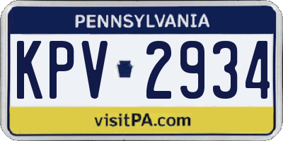 PA license plate KPV2934