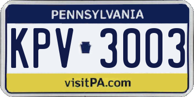 PA license plate KPV3003