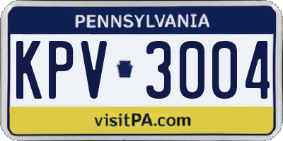 PA license plate KPV3004