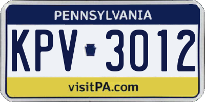 PA license plate KPV3012