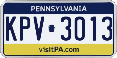 PA license plate KPV3013