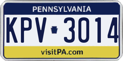 PA license plate KPV3014