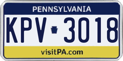 PA license plate KPV3018
