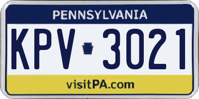 PA license plate KPV3021