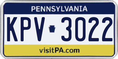 PA license plate KPV3022