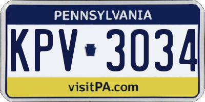 PA license plate KPV3034