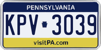 PA license plate KPV3039