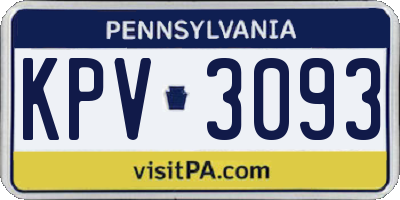 PA license plate KPV3093