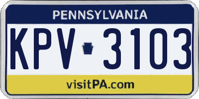PA license plate KPV3103