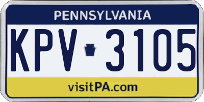 PA license plate KPV3105