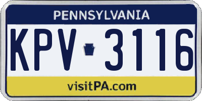 PA license plate KPV3116