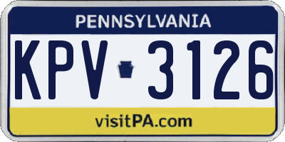 PA license plate KPV3126