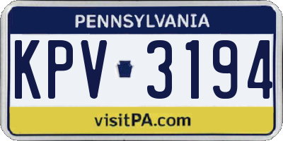 PA license plate KPV3194